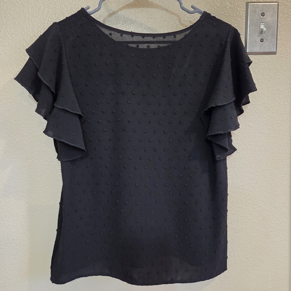 Shein Swiss Dot Butterfly Sleeve Black Blouse Size Medium Summer Spring Office - Picture 3 of 7